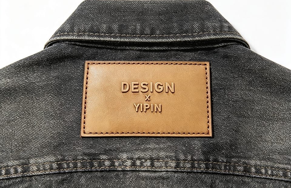 EP TRIM Injection-moulded oil-wax leather patch photographed — Warm tan oil-wax leather with a fine hand and a natural sheen