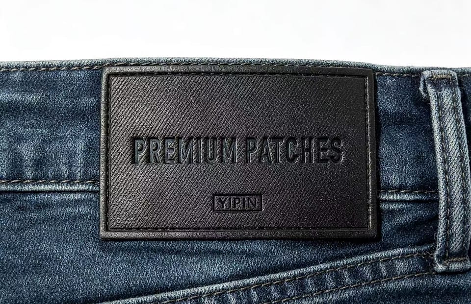 EP TRIM Suede-stripe leather patch photographed — A deep matte black that sits against dark indigo denim in a considered