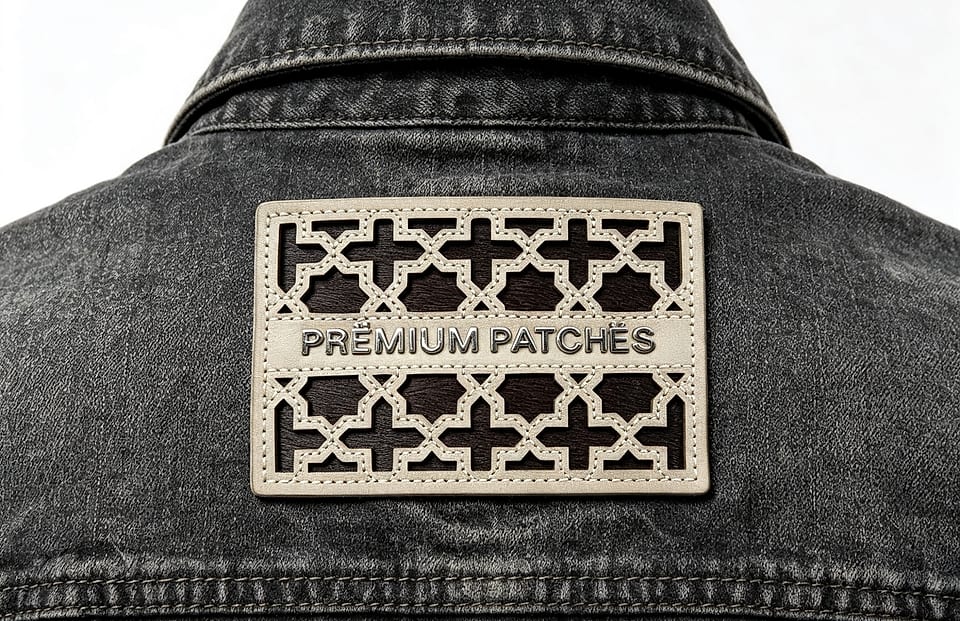 EP TRIM openwork beige cowhide patch photographed over a dark-coffee cow-hair inlay